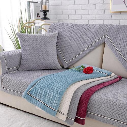 Solid Color Ripple Plush Sofa Cover Plush Non-Slip Sofa Towel Chair Covers Mats Living / Drawing Room Decoration L Shape