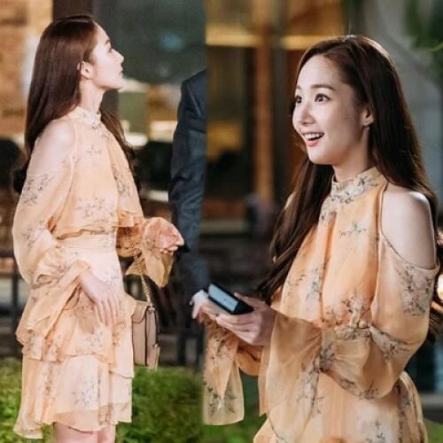 2sizes S M Fat Mom why secretary Kim Same Dress Smile Kim Pregnant Maternity woman Flower TV Korean Drama Floral Chiffon