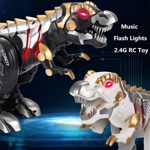 High Simulation 2.4G RC Dinosaur Pet Intelligent Remote Control Dinosaur Animals Robot With Music Lights Walking Tail Swing Gift