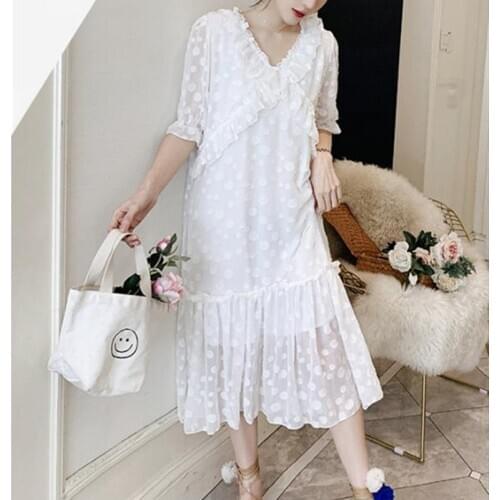 High Quaily 2021 Korean fashion large size womens polka dot dress loose casual wind lace Stitching womens clothing