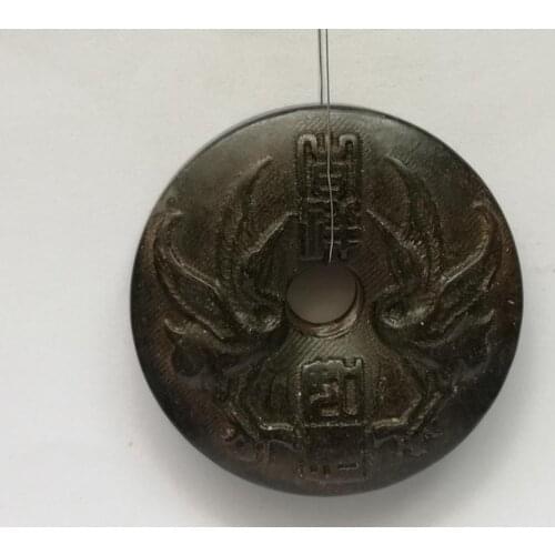 YIZHU CULTUER ART Collection Old Chinese Hongshan Culture Black Magnet Jade Carving Crane Pendant
