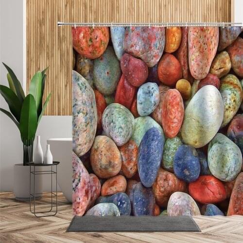 Colored Stone Shower Curtains Round Cobble Waterproof Bath Cloth Screen With Hook 3D Creative Bathroom Curtain Set Douchegordijn