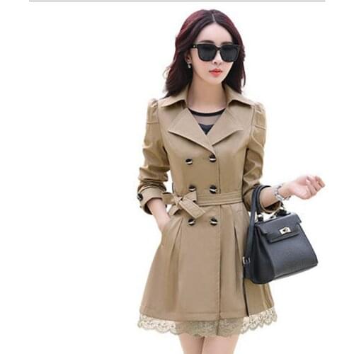 2021 New LadiesJacket Spring Autumn Mid-long Bow Bandage Double Breasted Female Windbreaker Outerwear Casual Lady Coat
