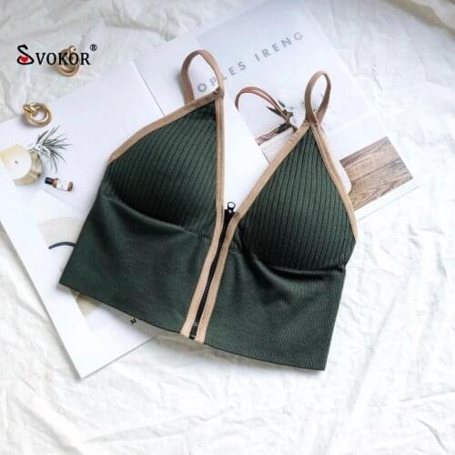 SVOKOR Womens Tube Top Front Zipper Crop Tops Bra Women Camis Sexy Triangle Cup Navel Backless Underwear Camisole