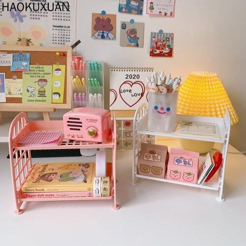 1pcs Plastic Fold Storage Rack Student Dormitory Finishing 2 Layer Cosmetic Pencil Simple Desktop Diy Folding Handmade