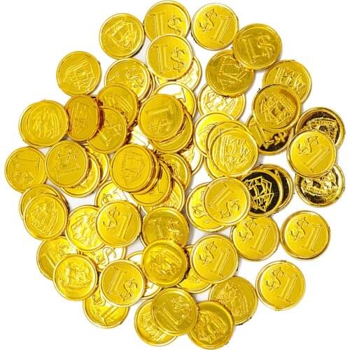 100Pcs Gold Pirate Coins Plastic Treasure Party/Loot Bag Pinata Filler Coin