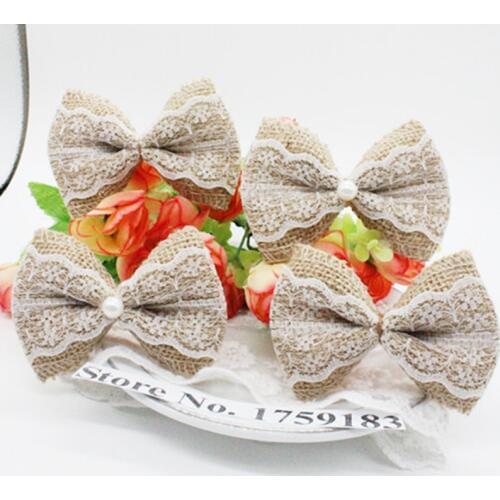 100pcs Natural Jute Burlap Ribbon 2color Bowknot/Vintage Wedding Decoration Craft/Burlap Scrapbooking lace Hair Hat craft #H-100