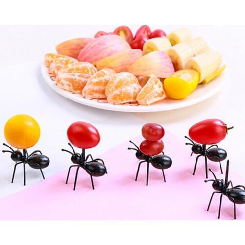 12Pcs Mini Ant Fruit Fork Plastic Fruit Decoration Kitchen Bar Kids Dessert Forks Tableware Kitchen Gadgets Kitchen Accessories
