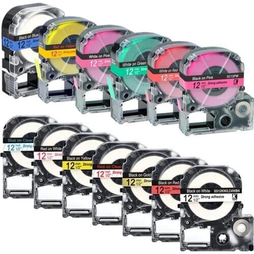 5 Packs 12mm Black on White Compatible Epson Label LC-4WBN / SS12KW SC12RW SC12YW ST12KW for Epson Printer LW300 LW400 500 600