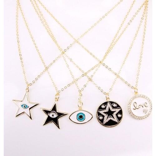 6PCS, Mix color enamel Charm eye pendant necklace women Jewelry