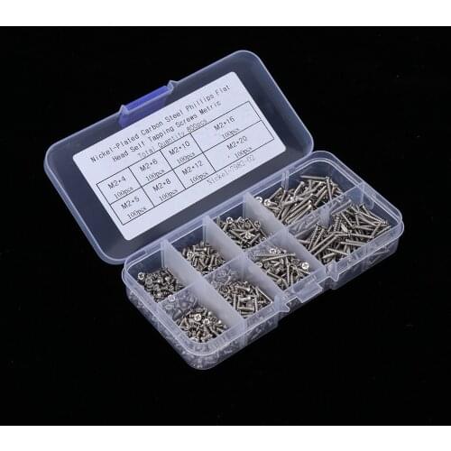 800Pcs Nickel-Plated Carbon Steel Phillips Flat Head Self Tapping Screws