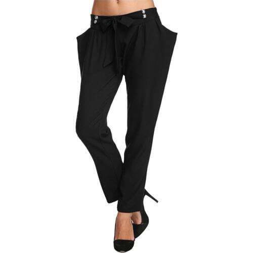 Spring Summer Women Solid Ankle-lenght Casual Pants Bowknot Button Fashion Lady Slim Trousers