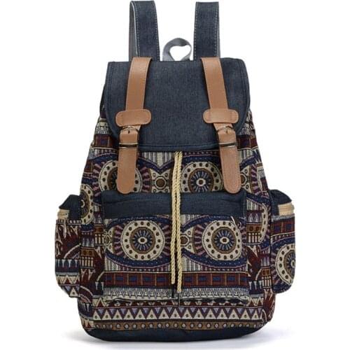 D0LF Women Canvas Vintinge Backpack Ethnic Backpack Bohemian Backpacks Schoolbag Daypack