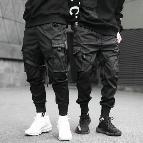 Ribbons Harem Joggers Men Cargo Pants Streetwear Nice Hip Hop Casual Pockets Cotton Track Pants Male Harajuku Fashion Trousers