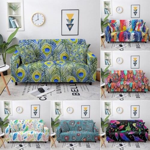 Colorful Feathers Pattern Sofa Cover Elastic Sofa Slipcover Spandex Stretch Sofa Covers for Living Room Polyester Loveseat Sofa
