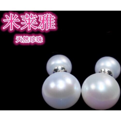 Small incense wind S925 Sterling Silver Super big 11mm Natural pearl fashion Double pearl Earrings for women Free shipping