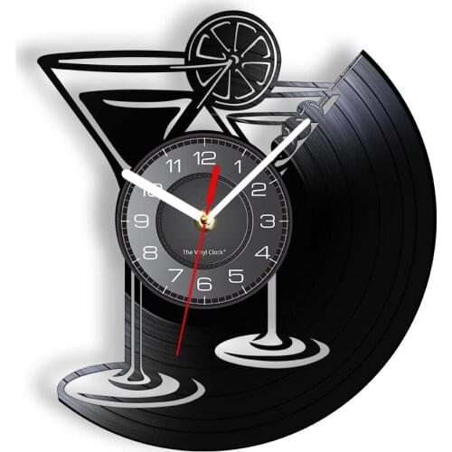 Martini Glass Laser Cut Longplay Wall Clock Cocktail With Lemon Slice LED Backlight Modern Wall Watch Decor For Bars Clubs Pubs