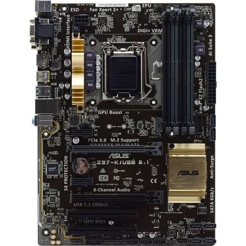 Asus Z97-K Desktop Motherboard LGA 1150 DDR3 Intel Z97 USB2.0 USB3.0 32GB For I3 I5 I7 CPU PCI-E 3.0 M.2 ATX Original motherboar