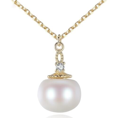 MetJakt S925 Sterling Silver Freshwater Pearl Elegant Simple Womens Clavicle Chain