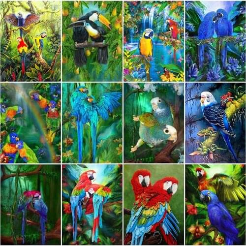 MomoArt Diamond Mosaic Parrot Full Drill Square Diamond Embroidery Bird Cross Stitch Kits Art Painting Animal Decor For Home