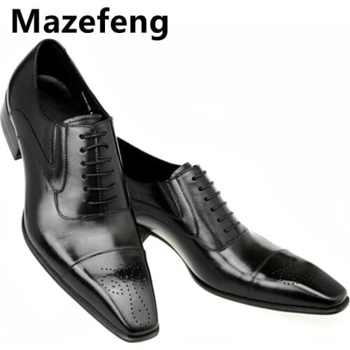 Mazefeng Men Shoes 2021 New Spring Dress Shoes High Quality Business PU Leather Lace-up Footwear Formal Shoes for Wedding Party