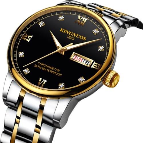 KINGNUOS 2020 high-end fashion Roman numerals mens dual calendar week display multi-function steel belt waterproof watch