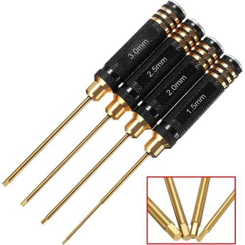 4pcs/Set 1.5/2.0/2.5/3.0mm Hex Screwdriver Bit HSS Titanium Coated Repair Tool Set For Multi-Axis FPV Racing Drone RC Car