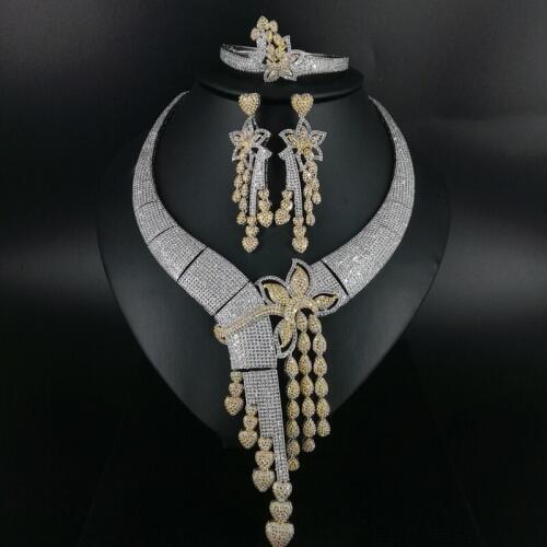 2019 NEW FASHION palace crystal flowers CZ zircon necklace earring bracelet ring wedding bridal banquet dinner dressing jewelry