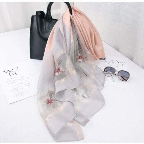 New Arrival 2020 Embroidery Hijab Silk Wool Scarves Shawl Scarf Bandana Foulard Femme Pashmina Women Travel Beach Poncho