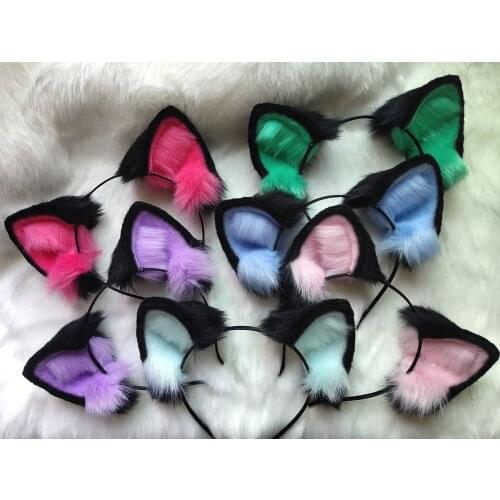 New Colorful Red Purple Green Cat Ears Hair Hoop Headwear Halloween Hand Made Work Cosplay Party Game Custom Made