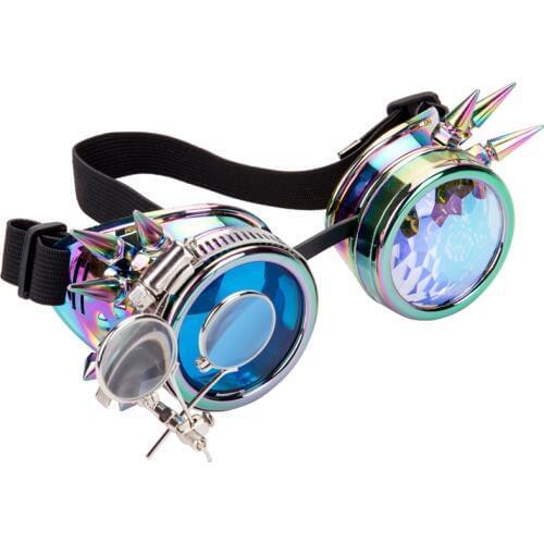 FLORATA Punk Gothic Goggles Different Lens Rainbow EDM Glasses Unisex Rivet Steampunk Goggles Cosplay Vintage Gothic Eyewear