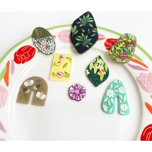Wholesale 30pcs/lot flowers pattern print geometry irregular acrylic beads diy jewelry earring/garment pendant accessory
