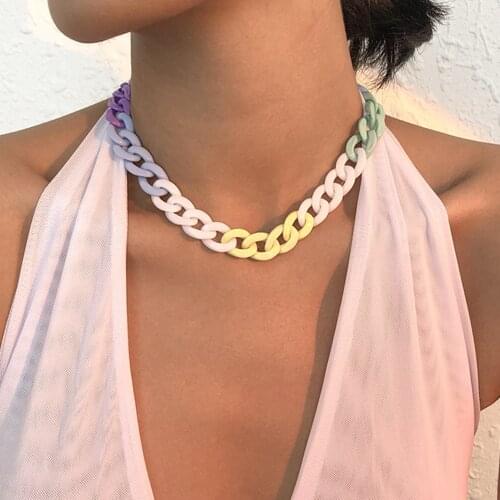 DIEZI Hip Hop Korean Summer Candy Color Choker Necklace For Women Party Sweet Ladies Girls New Acrylic Chain Chunky Necklace