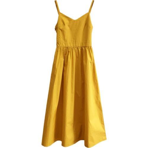 PERHAPS U Yellow Blue Black V Neck Strap Backless Bow Solid Fit And Flare Midi Dress Mid Calf Summer Empire D0423
