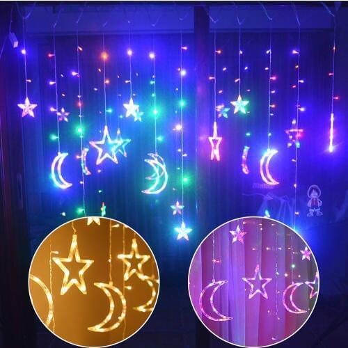 Sale LED Star Moon Curtain Lights Christmas Garlands String Fairy Lights 220V Outdoor For Wedding Holiday Party New Year Decor