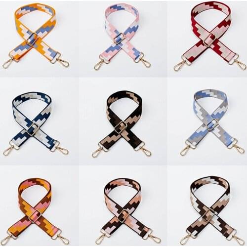 Geometric Stitching Adjustable Straps Rainbow Nylon Colored Hanger Handbag Women Decorative Handle Geometric Adjustable Strap