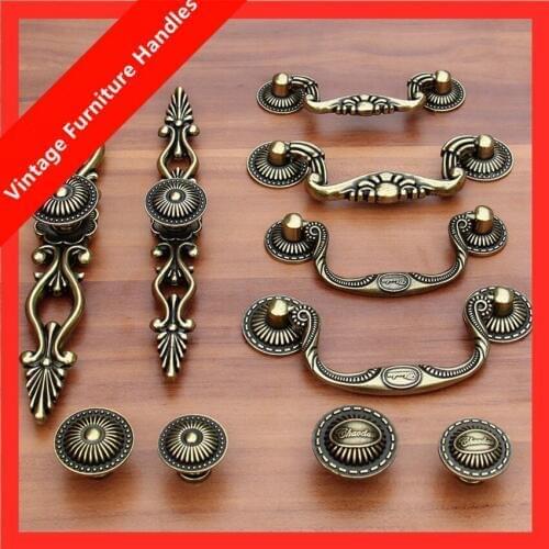 Europe retro style shaky rings drawer cabinet knobs pulls vintage bronze dresser door handles antique brass knob with backplate