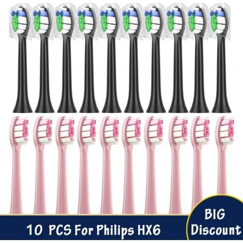 Replacement Brush Heads 10PCS For Philips HX6064 HX6930 HX6730 Sonic Electric Toothbrush Vacuum DuPont Soft Bristle Nozzles