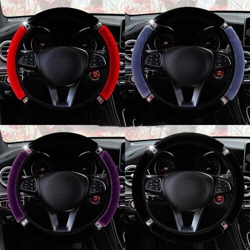 Universal Steering Covers Diameter Soft Plush Rhinestone Car Interior Accessories Steering Cover Car styling Decoration new