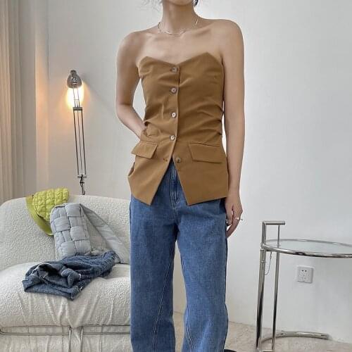 Spring and autumn womens casual solid color pocket decoration slim waistcoat