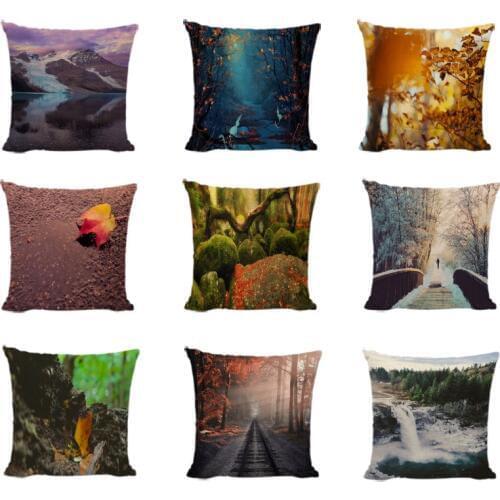 High Quality Red Maple Leaves Cushion Cover Sunlight Forest Printed Home Outdoor Decor Pillowcase Linen Cotton Throw Pillow Case