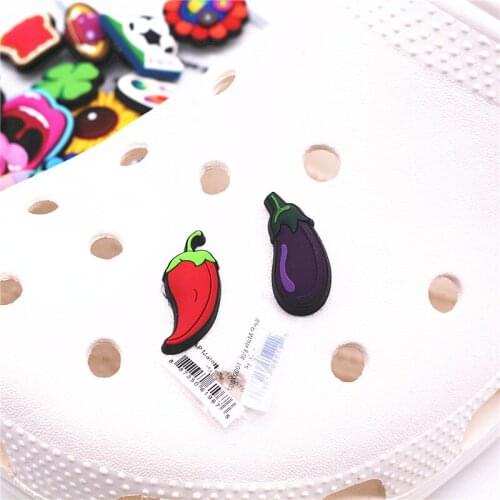 High Quality Shoe Charms Cute Chili and Eggplant PVC Shoes Decorations Sandals Accessories for Croc JIBZ Kids Party Gifts F22AL
