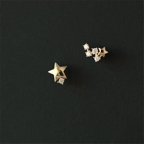 925 Sterling Silver Japanese Asymmetric Star Stud Earrings Women Modern Simple Student Party 14k Gold Jewelry Friendship Gift