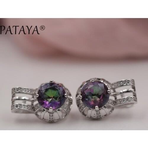PATAYA New Arrivals RU Hot True White Gold Hollow Dangle Earrings AB Multicolor Round Natural Zircon Earrings Wedding Jewelry