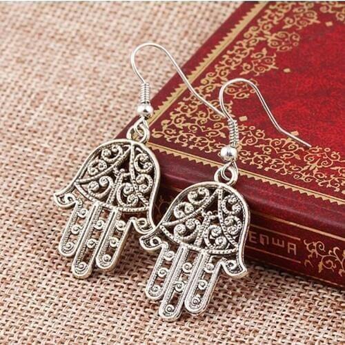 10 pairs/lot Women Antique Silver Plated Hollow Fatima Hands Earrings Ear Jewelry Accessories Dangle Eardrop Drop Earrings
