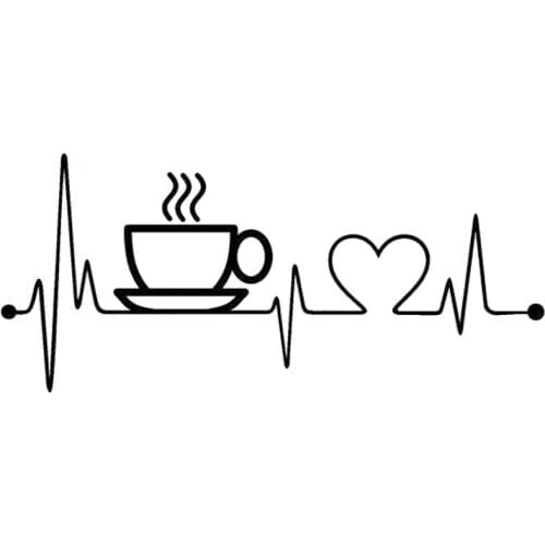 17cm*7.6cm Coffee Sup Heartbeat Fashion Vinyl Stickers Car Accessories Black/Silver S3-4937