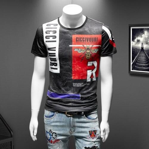 7XL Summer Mans T-shirt Streetwear T Shirts Short Sleeve Print Casual T-Shirt Breathable Tee Tops Social Nightclub Men Clothing