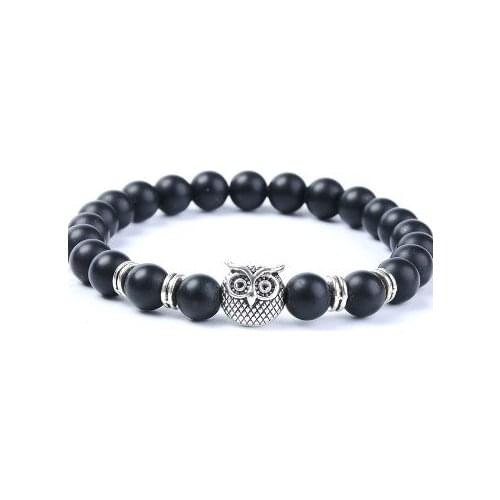8mm adjusted silver gold Charm owl nature stone bead copper Frosted agate Onyx Bracelet gy53 Reiki Chakra Buddha Yoga