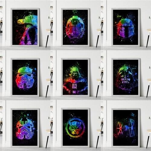 Abstract Watercolor Star Wars Canvas Paintings Wall Art Movie Poster and Print Wall Art Picture for Living Room Home Decoration