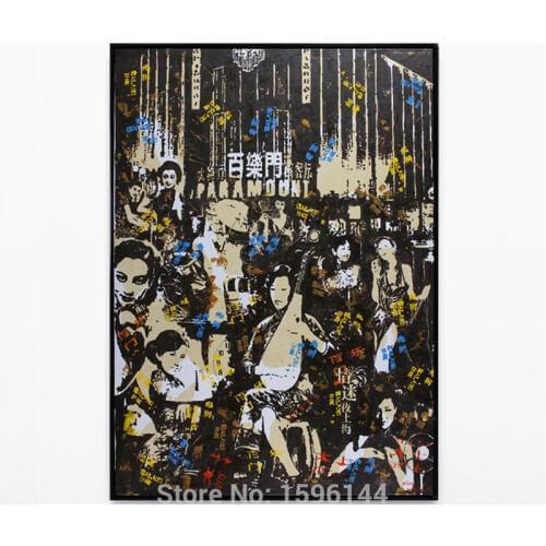 Large size Oil Painting Hand made Old Shanghai Figure Painting Modern Abstract Wall Art Picture Hotel Ornaments Home Decor